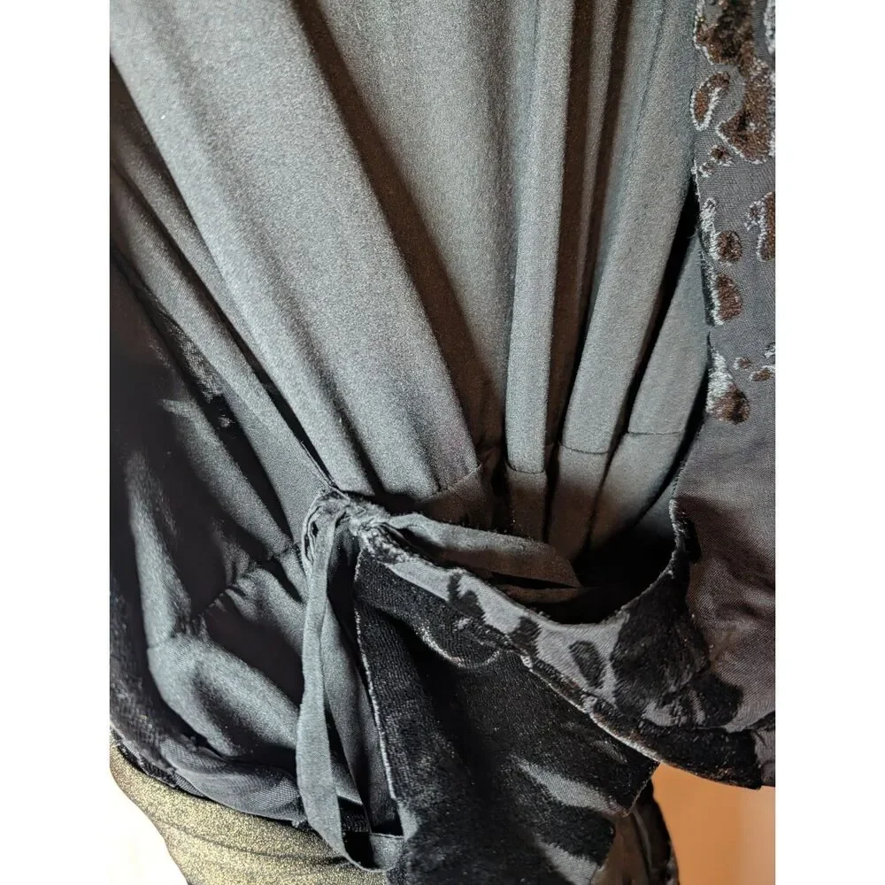 Hutch Black Burnout Velvet Wrap Maxi Dress Metallic Sash Hi-Low Hem Size M - Picture 10 of 12